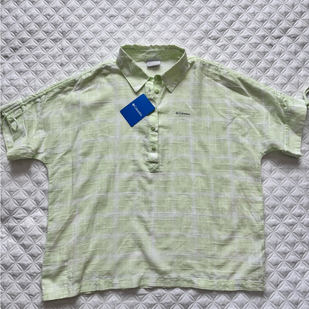 NWT Columbia Camp Henry III Light Green Checkered Short Sleeve Shirt Size L
